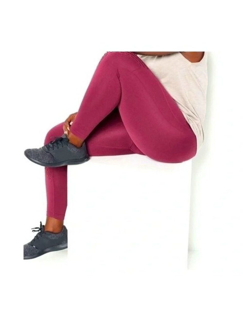 Zuda Leggings 4X 5X Regular Seamless Ribbed Waistband Burgundy Active NEW